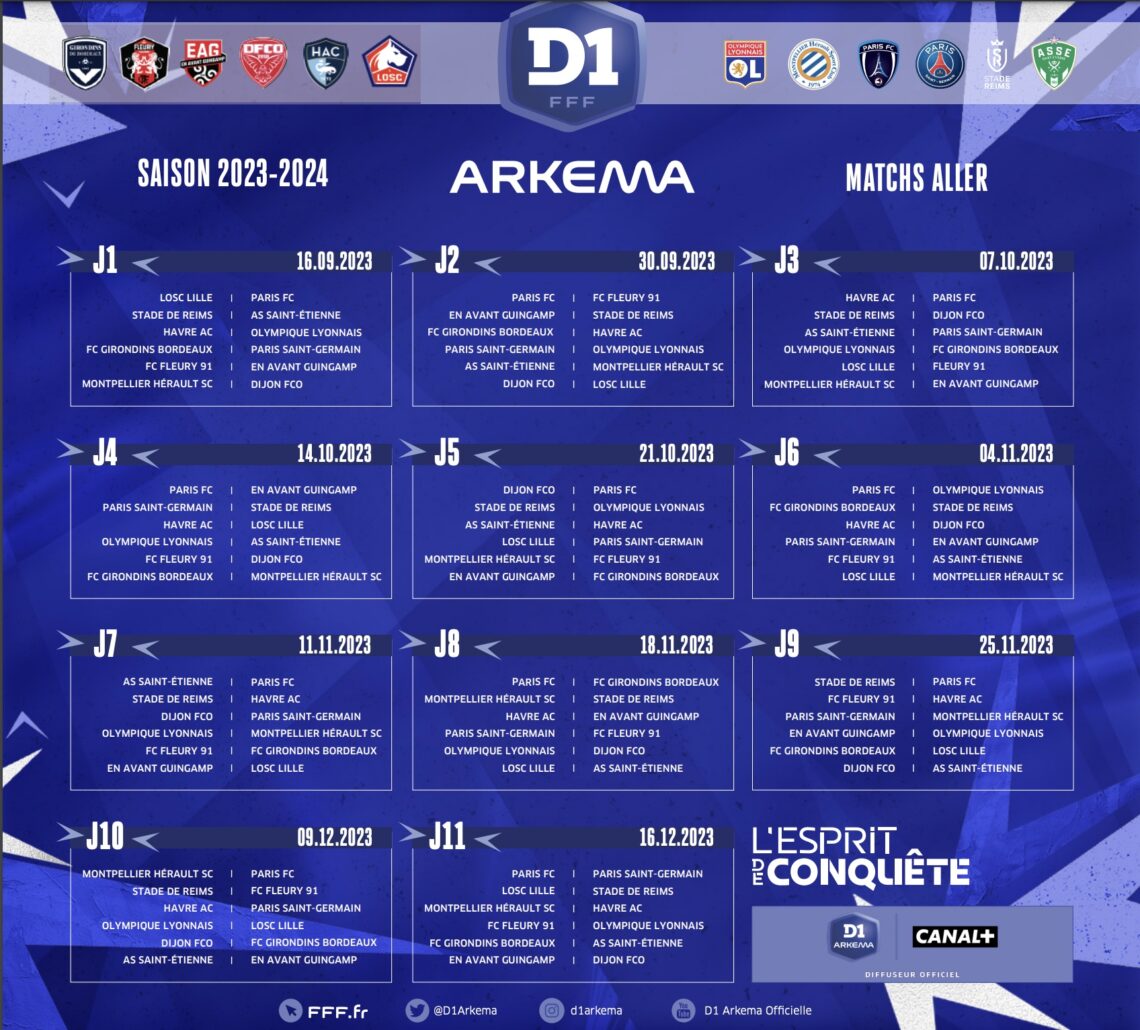 Football – Le Calendrier De La Saison 2023/2024 De D1 Arkema – Women Sports